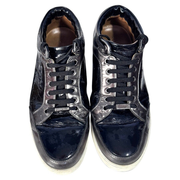 Jimmy Choo black/silver Leather Miami Low Top Sneakers Size‎ 39 (US 8.5) woman's - Picture 2 of 6